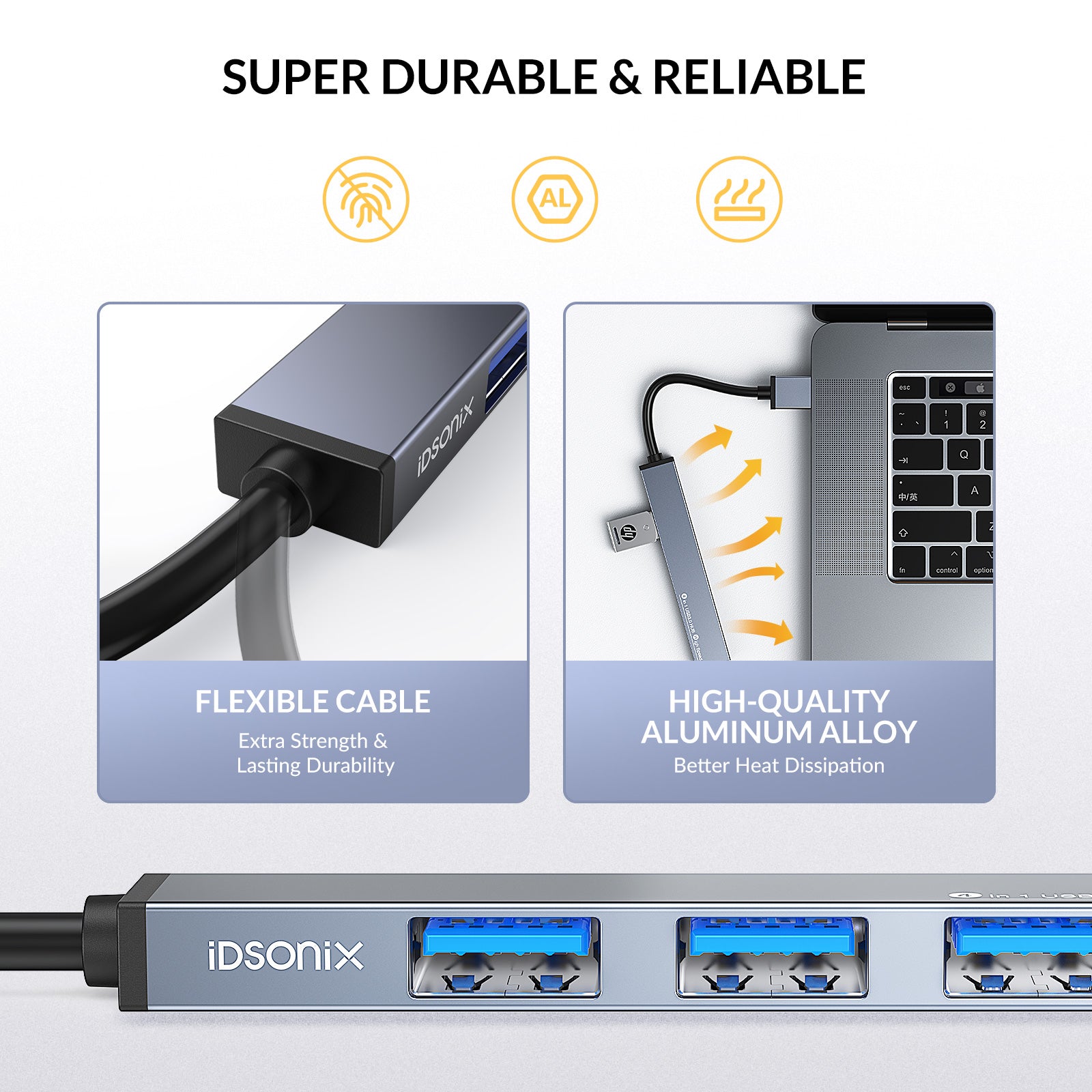iDsonix Hub USB multiport,4 Ports USB 3.0 Multi Port 5Gbps SuperSpeed USB  Extension pour PC, Ordinateur Portable, MacBook Air/Pro/Mini,iMac, MacPro